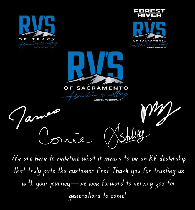 A handwritten note signed by the Bonin RV ownership team
